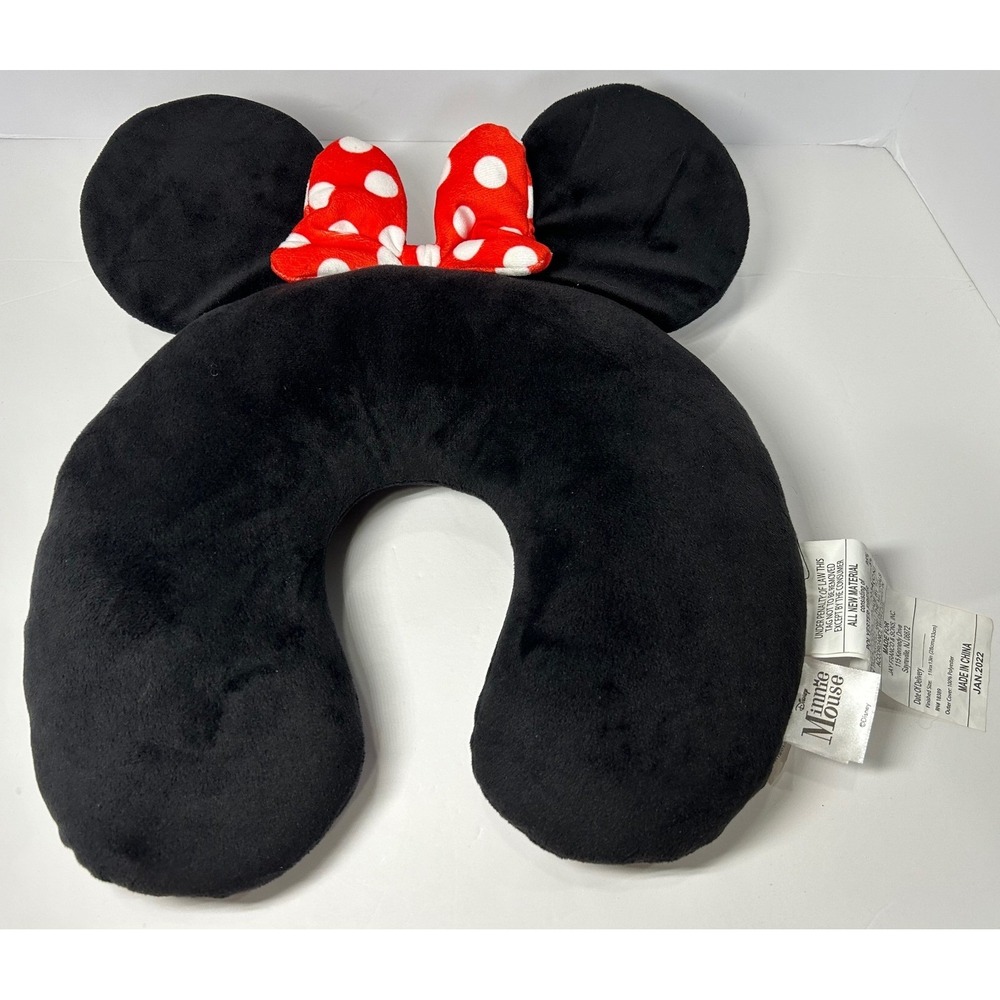 Disney Minnie Mouse Travel Neck Pillow Black Red‎ Polka Dot Bow Kids